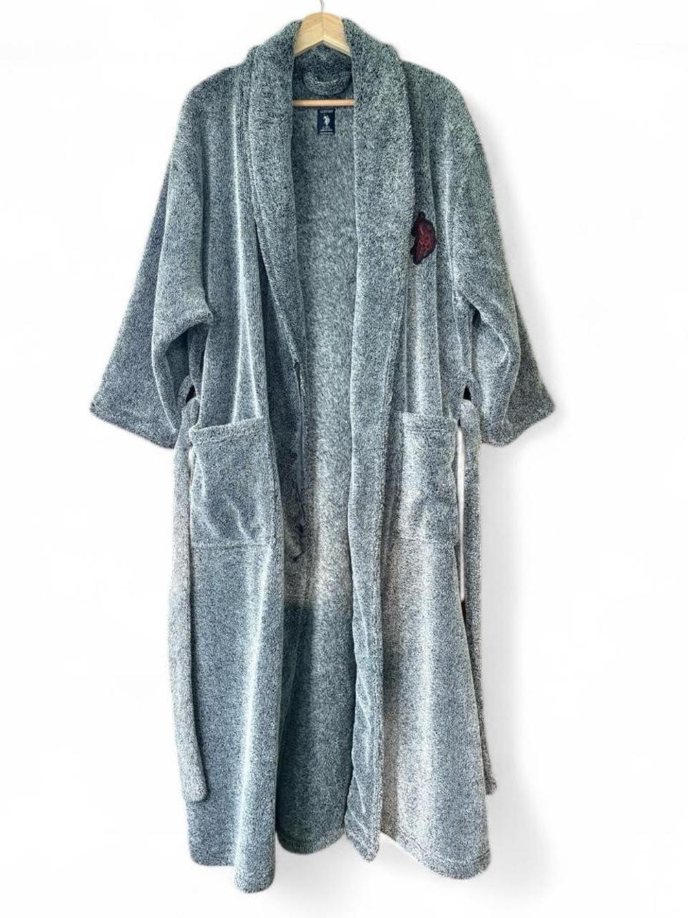 US Polo Assn Men’s Plush Robe Large XL Heather Gray Preppy Old Money Luxury Soft